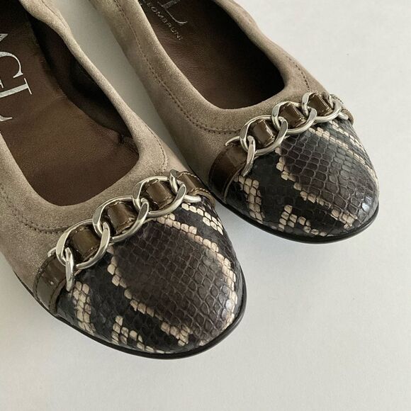 AGL Leather Ballet Flats Low Heel Snake Print Cap-toe Brown 40 - Picture 9 of 12